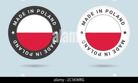 Set di due adesivi polacchi. Prodotto in Polonia. Icone semplici con flag. Illustrazione Vettoriale
