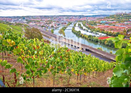 Città vecchia di Wurzburg vista dalla collina del vigneto, Baviera, la regione della Germania Foto Stock