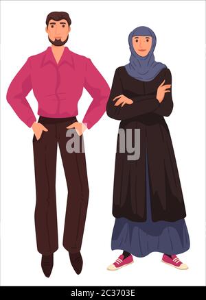 Coppia musulmana, abiti arabi di maschio e femmina Illustrazione Vettoriale