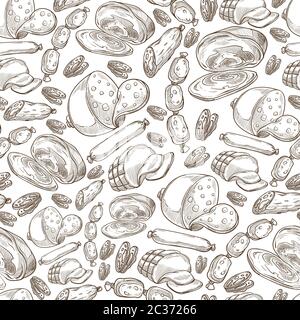 Salsicce salame o prosciutto affettato, prodotti a base di carne Illustrazione Vettoriale