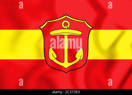 3D Bandiera di Ludwigshafen am Rhein Città Renania-Palatinato (Germania). 3D'illustrazione. Foto Stock