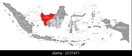 West Kalimantan evidenziata in rosso nella mappa di Indonesia Foto Stock