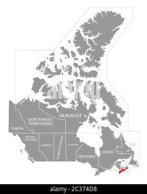 Nova Scotia evidenziata in rosso nella mappa del Canada Foto Stock