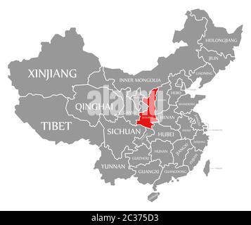 Shaanxi evidenziata in rosso nella mappa della Cina Foto Stock