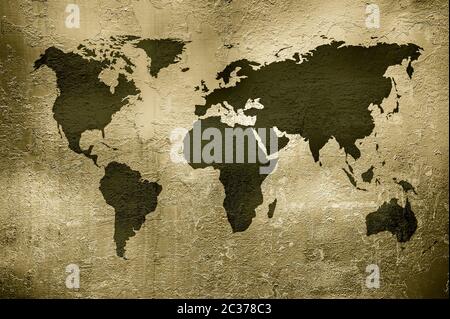 Grunge mappa del mondo sulla texture in metallo Foto Stock