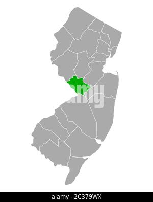 Mercer sulla mappa di New Jersey Foto Stock