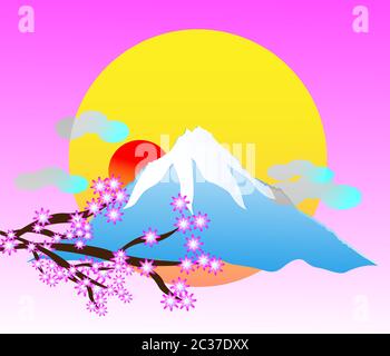 Giappone montagna vulcano scenario travle sfondo Illustrazione Vettoriale