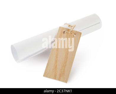 Scorrere con l'etichetta isolata su sfondo bianco Foto Stock