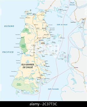Mappa stradale vettoriale dell'isola cilena di Cile Illustrazione Vettoriale
