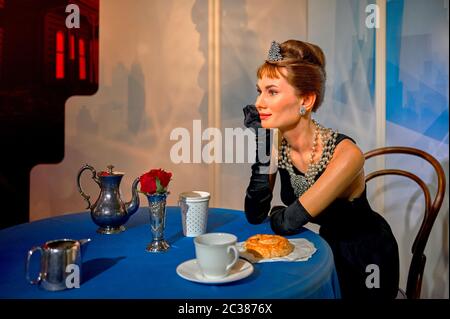 La cera Audrey Hepburn nel museo Madame Tussauds Foto Stock