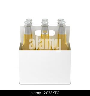 Bottiglie di birra six pack. 3d illustrazione isolati su sfondo bianco Foto Stock