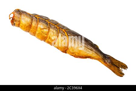 Decapitati hot-зштл affumicati Salmoni pesci isolati su sfondo bianco Foto Stock