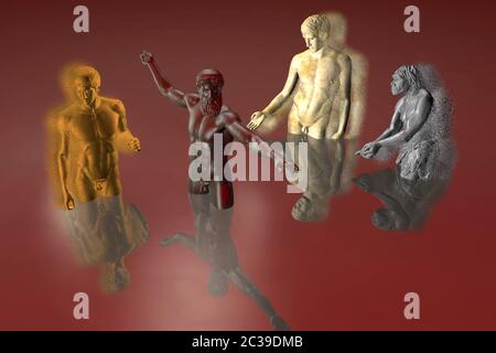 CGI-Visualizierung: Zius mit Goettern bzw. Aniken Statuen: Schoepfung, Creation (nur fuer redaktionelle Verwendung. Keine Werbung. Referenzdatenbank: Foto Stock