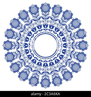 Mandala vettore d'arte folcloristica scandinava con fiori, ornamento a ripetizione floreale, disegno nordico con fiori Illustrazione Vettoriale