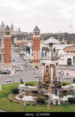 Barcellona, Spagna - 15 dicembre 2019: Plaza de Espana a Barcellona, la piazza della capitale della Catalogna. Foto Stock