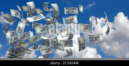 Flying South African Rand (isolato con percorso di clipping) Foto Stock