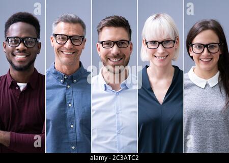 Collage di diversi gruppi di imprenditori felici Foto Stock