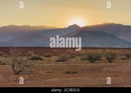 Alba in montagna Brandberg, Namibia deserto, Namibia, Africa deserto Foto Stock
