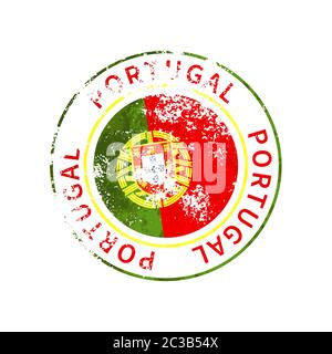 Segno del Portogallo, impresso grunge vintage con bandiera su bianco Illustrazione Vettoriale