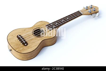 In legno tradizionale soprano ukulele 3D rendere illustrazione isolato su sfondo bianco Foto Stock