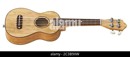 Legno tradizionale soprano ukulele vista Laterale 3D rendering illustrazione isolato su sfondo bianco Foto Stock