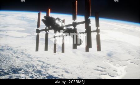 Una vista della terra e di una astronave. ISS è in orbita attorno alla terra Foto Stock