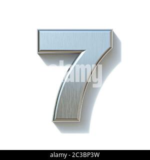 Metallo spazzolato Numero di font 7 7 3D render illustrazione isolati su sfondo bianco Foto Stock