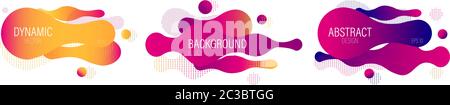 Design fluido e dinamico con colorate onde arancioni, rosa e punti. Insieme vettoriale futuristico di stile liquido astratto Illustrazione Vettoriale