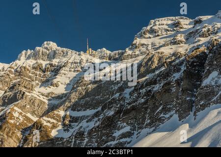 La SÃ¤con stazione di vertice in inverno, Canton Appenzell Ausserrhoden, Svizzera Foto Stock