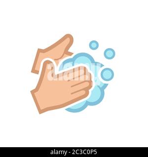 Lavate l'icona delle mani di colore bianco. Illustrazione vettoriale. Illustrazione Vettoriale