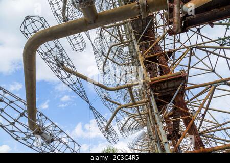 Ex militari Duga sistema radar di Chernobyl Zona di esclusione, Ucraina Foto Stock
