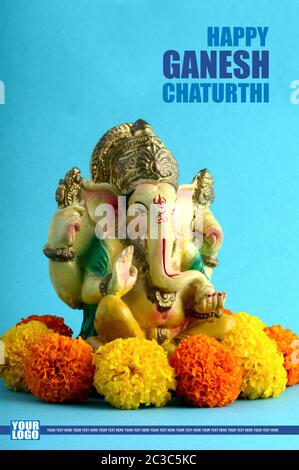 Felice Ganesh Chaturthi Greeting Card design con signore ganesha idolo Foto Stock