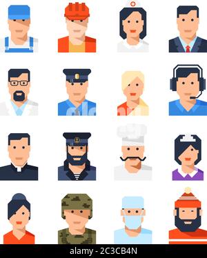 Avatar piatti delle professioni di uomini e donne Illustrazione Vettoriale