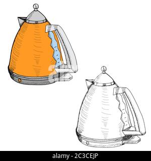 vector, su sfondo bianco bollitore elettrico, con schizzo Illustrazione Vettoriale