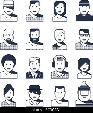 Uomini e donne - avatar ritratti linea contorno Illustrazione Vettoriale