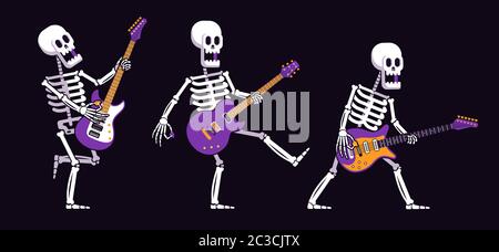Scheletro con una chitarra elettrica suona musica rock Illustrazione Vettoriale