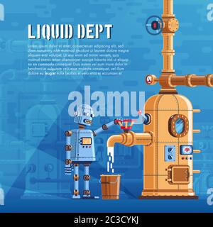 Il robot versa il liquido da un serbatoio Illustrazione Vettoriale