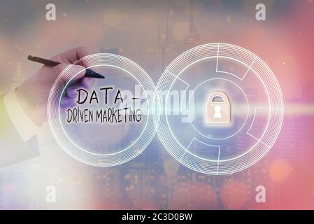 Cartello con testo che mostra il Data Driven Marketing. Processo di presentazione delle foto aziendali mediante il quale i rivenditori ottengono informazioni e tendenze Foto Stock