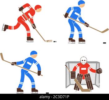 Semplice giocatore di hockey a colori e icona portiere Illustrazione Vettoriale