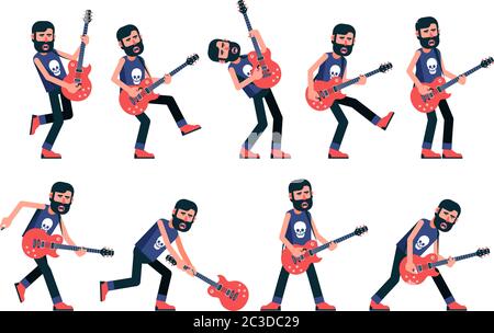 Musicista rock con barba che suona una chitarra elettrica Illustrazione Vettoriale