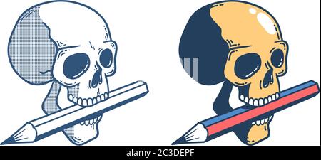 Cranio con matita Illustrazione Vettoriale