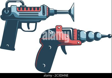 Pistola laser aliena - arma spaziale blaster in stampa vintage stile Illustrazione Vettoriale