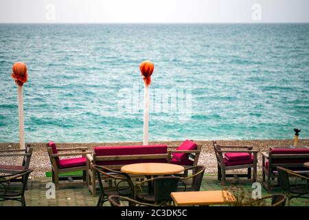 Sedie vicino al Seaside Holiday Concept Foto Foto Stock