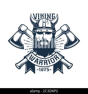 Modello con logo retrò Viking Warrior Illustrazione Vettoriale