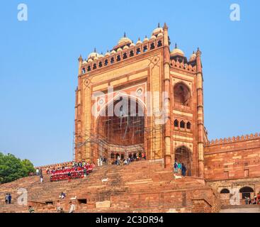 Buland Darwaza, il portale gigante di Jama Masjid a Fatehpur Sikri, Agra District, Uttar Pradesh, India Foto Stock