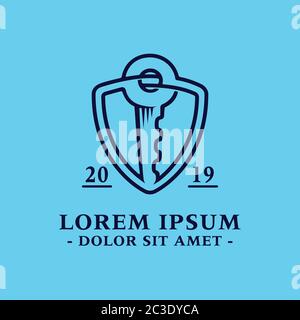 Logo di sicurezza. Vettore chiave Shield e illustrazione. Illustrazione Vettoriale