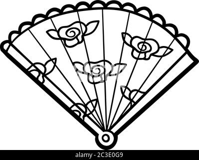 Libro da colorare per bambini, accessori per cartoni animati, ventilatore Illustrazione Vettoriale