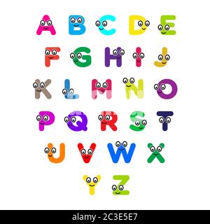 alfabeto per bambini. lettera a-z. educazione divertente immagine vettoriale cartoon colorato. Illustrazione Vettoriale