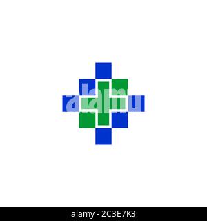 Icona a croce medica, logo e simbolo del kit di pronto soccorso, modello di concetto di progettazione del logo sanitario, isolato su sfondo bianco. Illustrazione Vettoriale