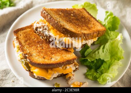 Panino di tonno tostato fatto in casa con formaggio Foto Stock